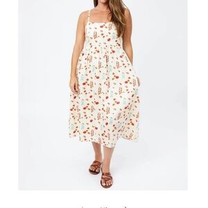 Mata Traders Sofia Midi Botanical Dawn Floral Strapless Dress w Pockets